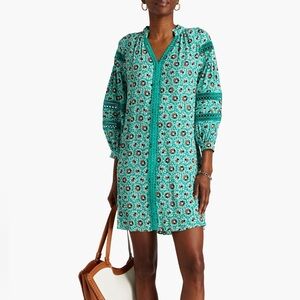 Diane Von Furstenberg DVF Jessica Turquoise Floral Crochet Lace Trim Mini Dress